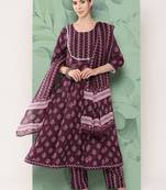 Burgundy printed cotton ethnic-kurtis