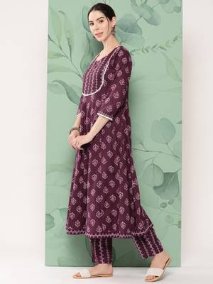 Burgundy printed cotton ethnic-kurtis 2