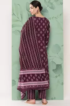 Burgundy printed cotton ethnic-kurtis