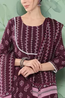 Burgundy printed cotton ethnic-kurtis