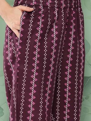 Burgundy printed cotton ethnic-kurtis 5