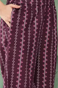 Burgundy printed cotton ethnic-kurtis