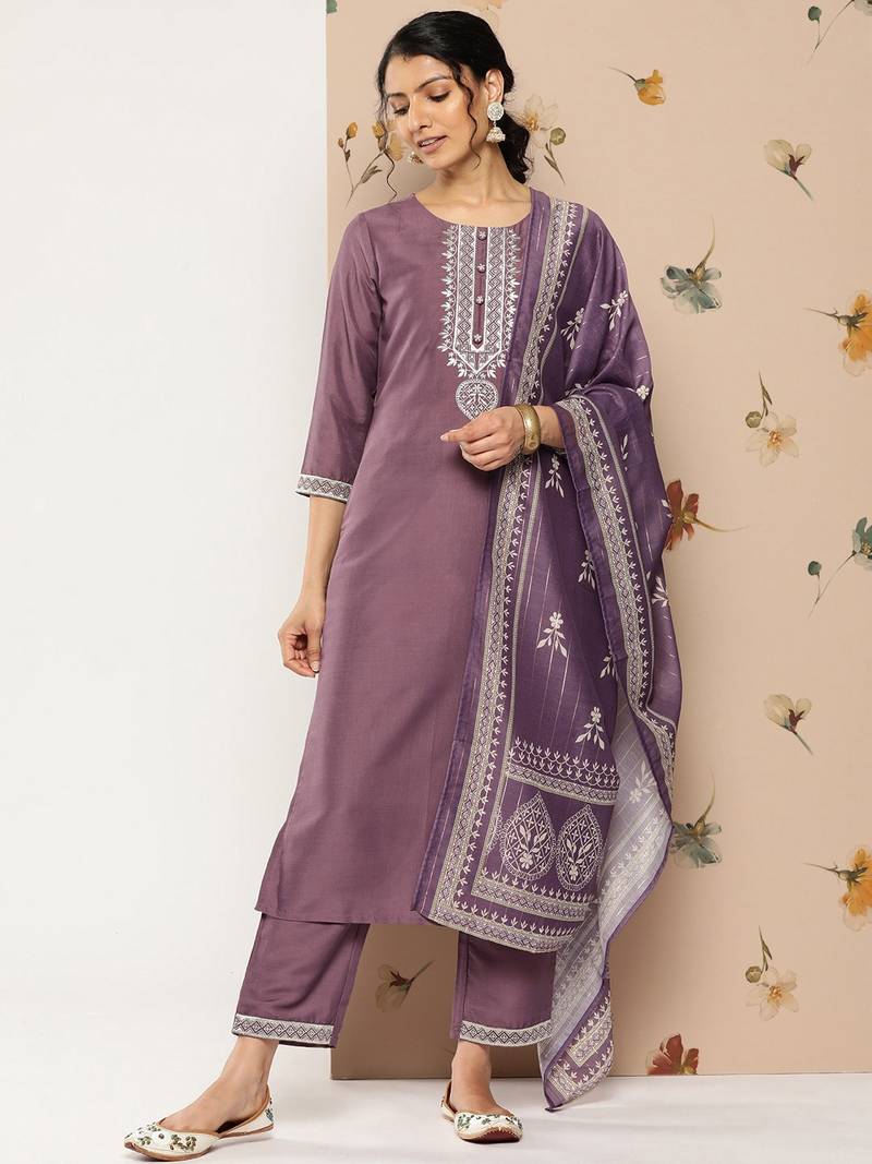 Purple plain silk ethnic-kurtis