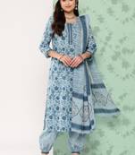 Blue printed cotton ethnic-kurtis