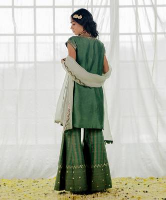 Fern Green Silk Embroidered Sharara Set 2