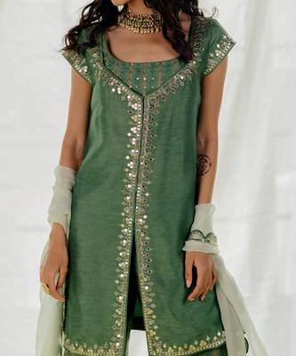 Fern Green Silk Embroidered Sharara Set 3