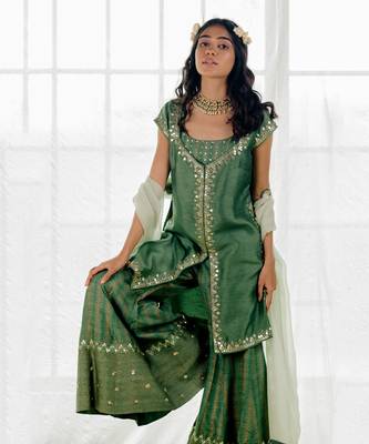 Fern Green Silk Embroidered Sharara Set 4