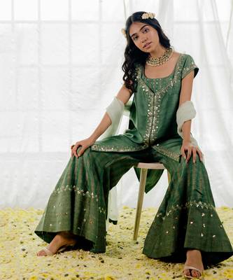 Fern Green Silk Embroidered Sharara Set 5