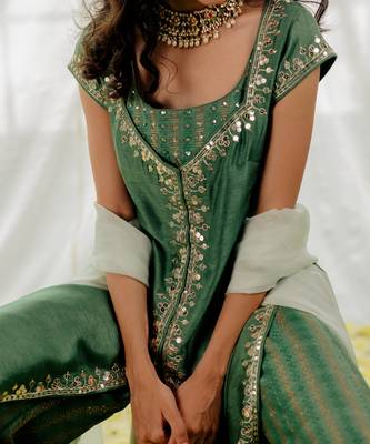 Fern Green Silk Embroidered Sharara Set 6