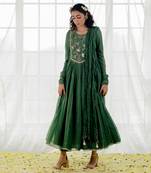 Fern Green Cotton Crinkled Anarkali Set