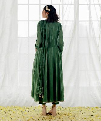 Fern Green Cotton Crinkled Anarkali Set 2