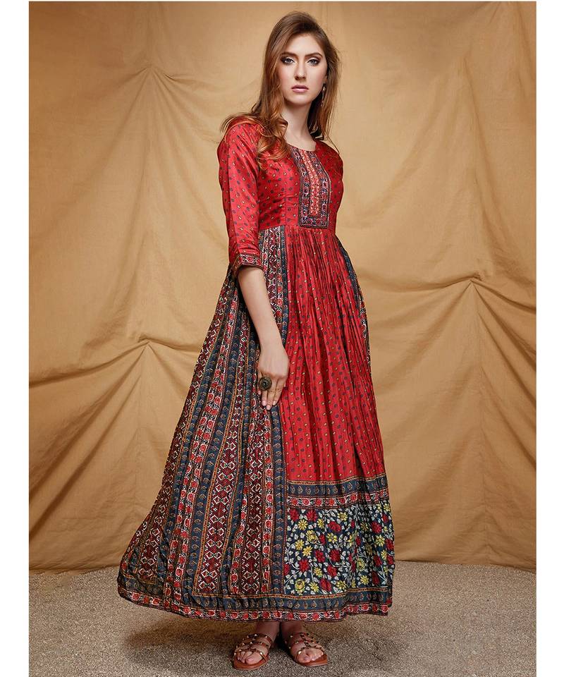 sachin and babi light blue dress Indigo And Red Block Print Cotton Casual Aastey Dress
