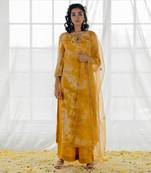 Mustard Georgette Embroidered Straight Kurta Set