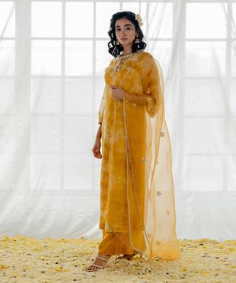 Mustard Georgette Embroidered Straight Kurta Set 2