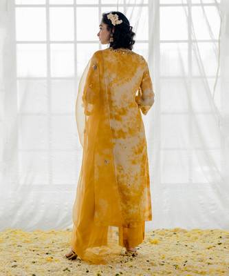 Mustard Georgette Embroidered Straight Kurta Set 3