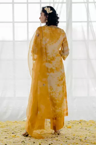 Mustard Georgette Embroidered Straight Kurta Set