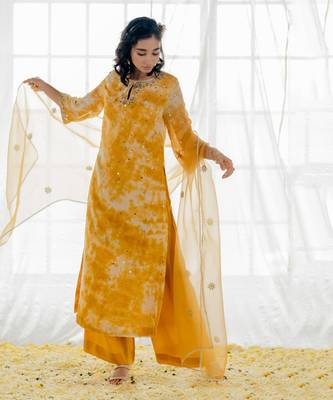 Mustard Georgette Embroidered Straight Kurta Set 4