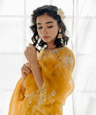 Mustard Georgette Embroidered Straight Kurta Set 5