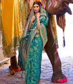 Teal Green Soft Silk Saree In Handloom Weaving With Sequins