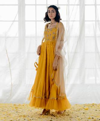 Mustard Silk Embroidered Anarkali Set 2