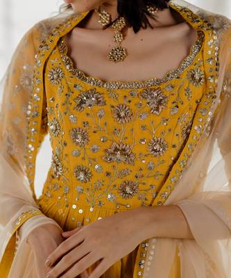 Mustard Silk Embroidered Anarkali Set 4