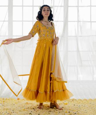 Mustard Silk Embroidered Anarkali Set 5
