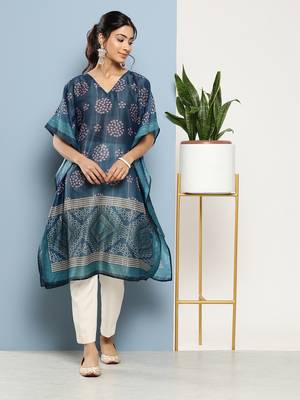 Blue printed silk kurtas-and-kurtis 1