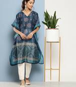 Blue printed silk kurtas-and-kurtis