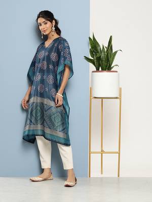 Blue printed silk kurtas-and-kurtis 2