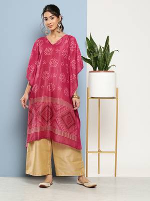 Pink printed silk kurtas-and-kurtis 1
