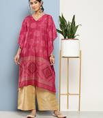 Pink printed silk kurtas-and-kurtis