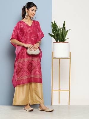 Pink printed silk kurtas-and-kurtis 4