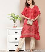 Red printed silk kurtas-and-kurtis