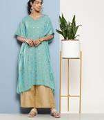Blue printed cotton kurtas-and-kurtis