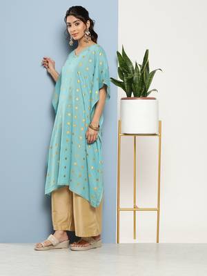 Blue printed cotton kurtas-and-kurtis 2