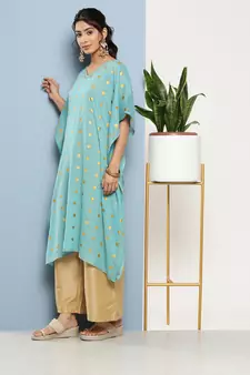 Blue printed cotton kurtas-and-kurtis