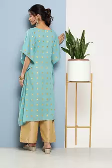Blue printed cotton kurtas-and-kurtis