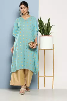 Blue printed cotton kurtas-and-kurtis