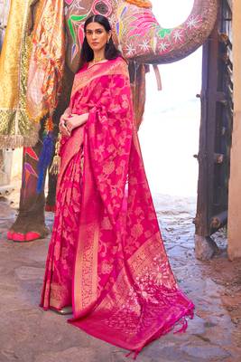 Ruby Pink Soft Silk Saree In Handloom Weaving With Sequins 1