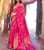 Ruby Pink Soft Silk Saree In Handloom Weaving With Sequins
