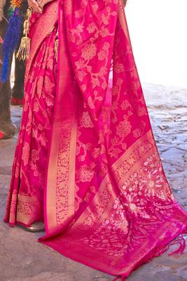 Ruby Pink Soft Silk Saree In Handloom Weaving With Sequins 4