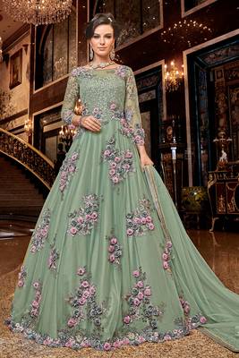 Green Partywear Churidar Set for Women 1