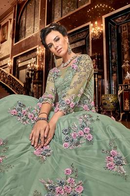 Green Partywear Churidar Set for Women 2