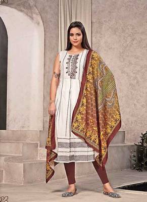 White Colour Cotton Kurti With Digital Print And Mirror Work For Fancy Looks 1