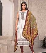 White Colour Cotton Kurti With Digital Print And Mirror Work For Fancy Looks
