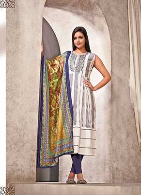 White Colour Cotton Kurti With Digital Print And Mirror Work For Fancy Looks 1