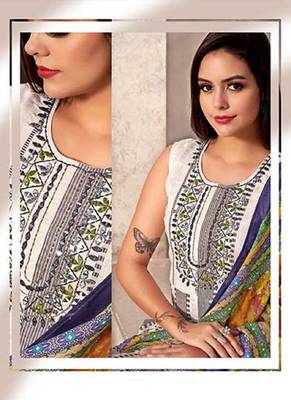 White Colour Cotton Kurti With Digital Print And Mirror Work For Fancy Looks 2