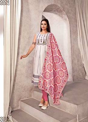 White Colour Cotton Kurti With Digital Print And Mirror Work For Fancy Looks 1