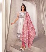 White Colour Cotton Kurti With Digital Print And Mirror Work For Fancy Looks