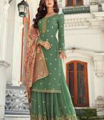 Green Embroidered Georgette Salwar Free size full stitched Up To 42" Size